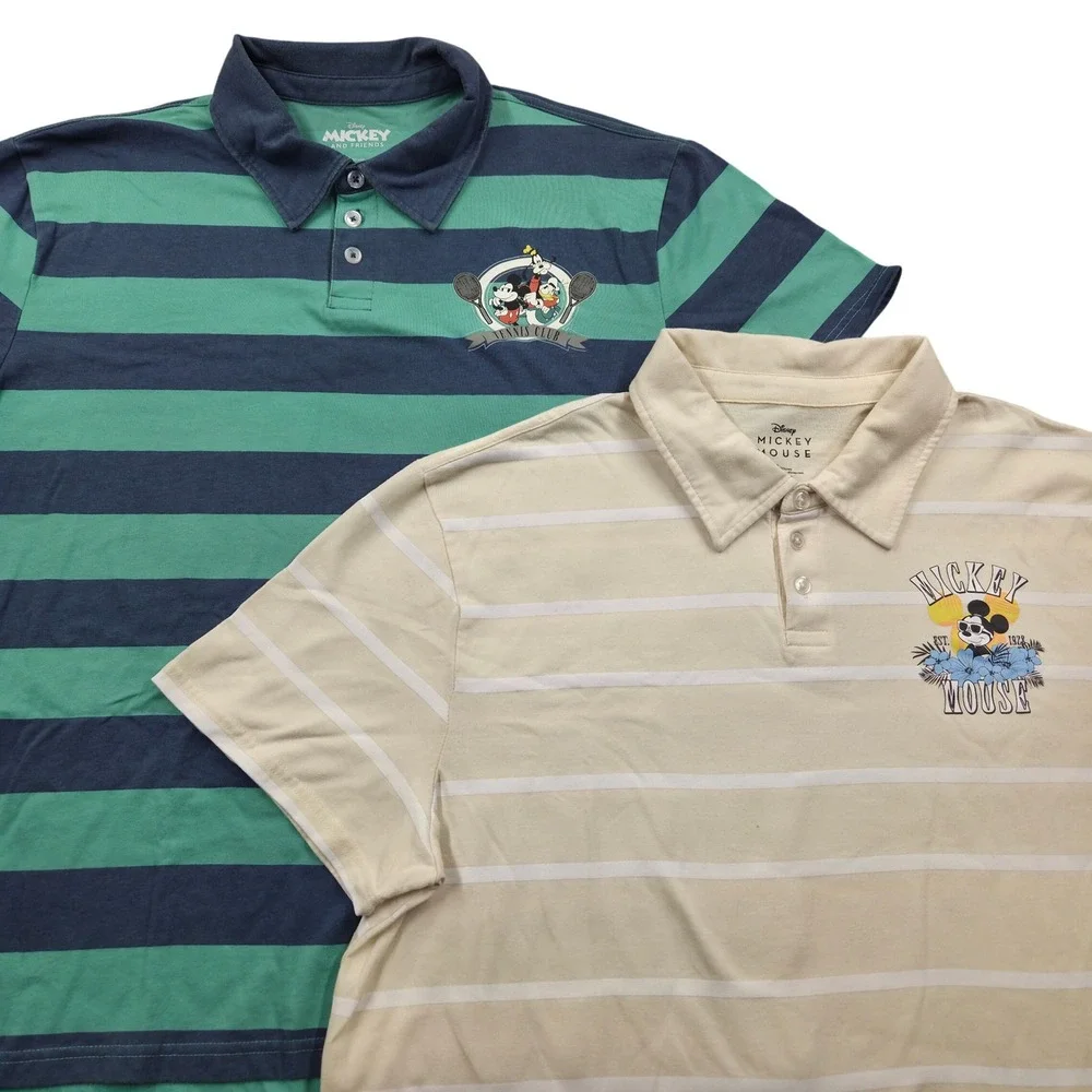 Lot of 2 Disney Mickey Mouse & Friends Striped Polo Shirt Mens‎ XXL